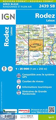 I.G.N Carte au 1-25.000ème - Série bleue - 2439 SB - Rodez - Laissac