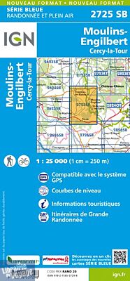 I.G.N Carte au 1-25.000ème - Série bleue - 2725 SB - Moulins-Engilbert - Cercy la Tour