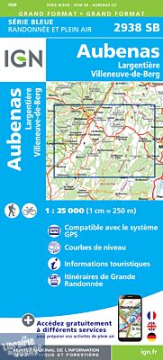 I.G.N Carte au 1-25.000ème - Série bleue - 2938 SB Largentière - Aubenas - Villeneuve de Berg
