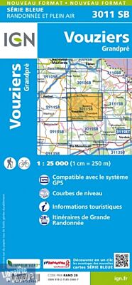 I.G.N Carte au 1-25.000ème - Série bleue - 3011 SB - Vouziers - Grandpré