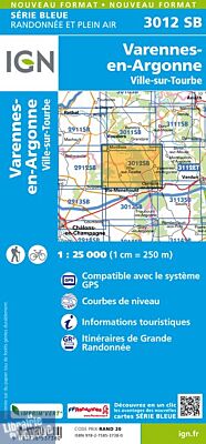 I.G.N Carte au 1-25.000ème - Série bleue - 3012 SB - Varennes en Argonne - Ville sur Tourbe
