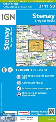 I.G.N Carte au 1-25.000ème - Série bleue - 3111 SB - Stenay - Sivry-sur-Meuse