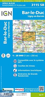 I.G.N Carte au 1-25.000ème - Série bleue - 3115 SB - Bar-le-Duc - Ligny-en-Barrois 