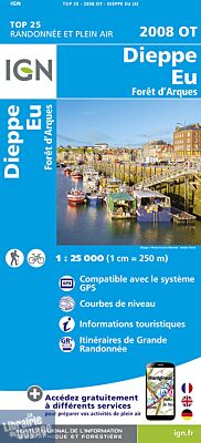 I.G.N Carte au 1-25.000ème - TOP 25 - 2008 OT - Dieppe - Eu - Forêt d'Arques