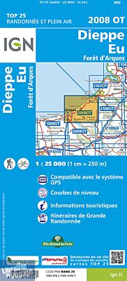 I.G.N Carte au 1-25.000ème - TOP 25 - 2008 OT - Dieppe - Eu - Forêt d'Arques