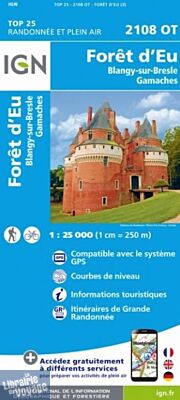 I.G.N Carte au 1-25.000ème - TOP 25 - 2108 OT - Forêt d'Eu - Blangy sur Bresle - Gamaches
