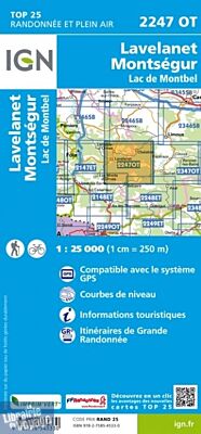 I.G.N Carte au 1-25.000ème - TOP 25 - 2247 OT - Lavelanet - Montségur - Lac de Montbel