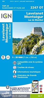 I.G.N Carte au 1-25.000ème - TOP 25 - 2247 OT - Lavelanet - Montségur - Lac de Montbel
