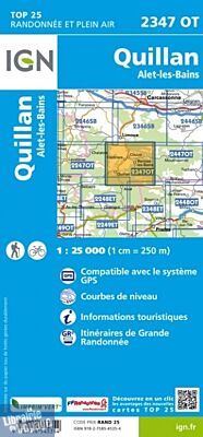 I.G.N Carte au 1-25.000ème - TOP 25 - 2347 OT - Quillan - Alet les bains
