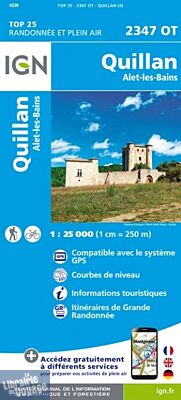 I.G.N Carte au 1-25.000ème - TOP 25 - 2347 OT - Quillan - Alet les bains