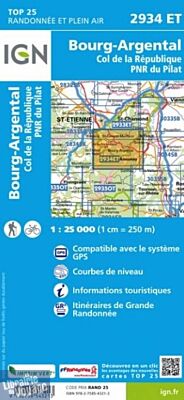 I.G.N Carte au 1-25.000ème - TOP 25 - 2934 ET - Bourg-Argental - Col de la république - P.N.R du Pilat