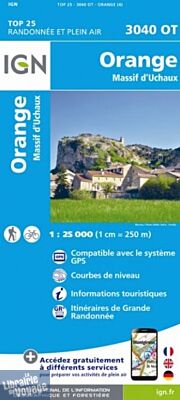 I.G.N Carte au 1-25.000ème - TOP 25 - 3040 OT - Orange - Massif d'Uchaux