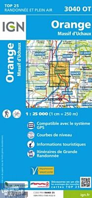I.G.N Carte au 1-25.000ème - TOP 25 - 3040 OT - Orange - Massif d'Uchaux