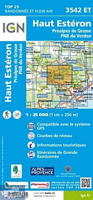 I.G.N Carte au 1-25.000ème - TOP 25 - 3542 ET - Haut Estéron - Préalpes de Grasse - P.N.R du Verdon