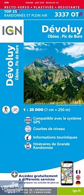 I.G.N Carte au 1-25.000ème - TOP 25R - 3337 OTR - Devoluy - Obiou - Pic-de-Bure - Résistante