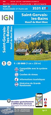 I.G.N Carte au 1-25.000ème - TOP 25R - 3531 ETR - Saint-Gervais-les-Bains - Massif du Mont-Blanc - Résistante