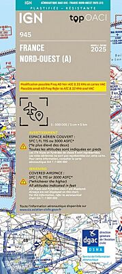IGN - Carte Aéronautique OACI 945 - France nord-ouest - Plastifiée - Edition 2025