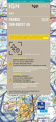 IGN - Carte Aéronautique OACI 947 - France sud-ouest - Plastifiée - Edition 2025