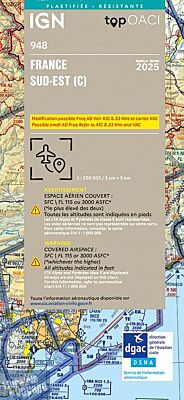 IGN - Carte Aéronautique OACI 948 - France sud-est - Plastifiée - Edition 2025