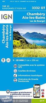 I.G.N - Carte au 1-25.000ème - Série bleue - 3332OT - Chambery - Aix-les-Bains - Lac du Bourget