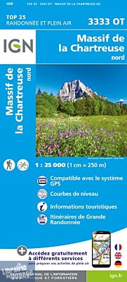 I.G.N Carte au 1-25.000ème - TOP 25 - 3333 OT - Massif de la Chartreuse - Nord