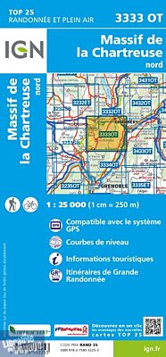 I.G.N Carte au 1-25.000ème - TOP 25 - 3333 OT - Massif de la Chartreuse - Nord