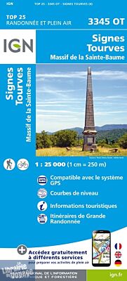 I.G.N Carte au 1-25.000ème - TOP 25 - 3345 OT - Signes - Tourves - Massif de la Sainte-Baume