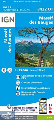 I.G.N Carte au 1-25.000ème - TOP 25 - 3432 OT - Massif des Bauges