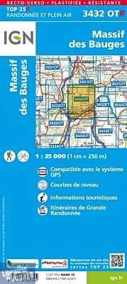 I.G.N - Carte au 1-25.000ème - TOP 25 - 3432OTR - Massif des Bauges (Résistante)
