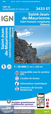 I.G.N - Carte au 1-25.000ème - Série bleue Top 25 - 3433 ET - Saint-Jean-de-Maurienne, Saint-François-Longchamp, Valmorel
