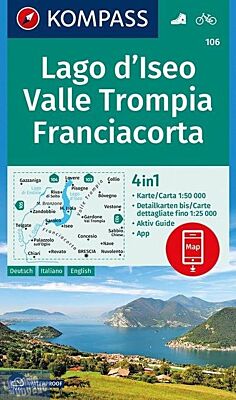 Kompass - Carte de randonnées - n°106 - Lac d'Iseo, Valle Trompia, Franciacorta