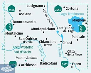 Kompass - Carte de randonnées - n°2463 - Lago Trasimeno, area protetta Val d' Orcia, Montepulciano, Montalcino, Monte Amiata, Cortona