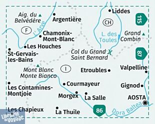 Kompass - Carte de randonnées - n°85 - Mont-Blanc, Chamonix, Courmayeur