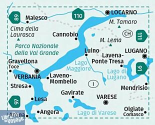 Kompass - Carte de randonnées - n°90 - Lago Maggiore, Lago di Varese (lac Majeur, lac de Varese)