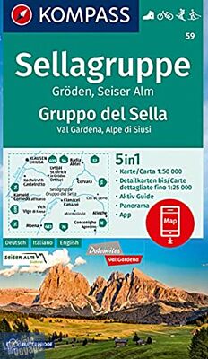 Kompass - Carte de Randonnées n°59 - Sellagruppe, Gruppo del Sella (Val Gardena, Alpe di Siusi)