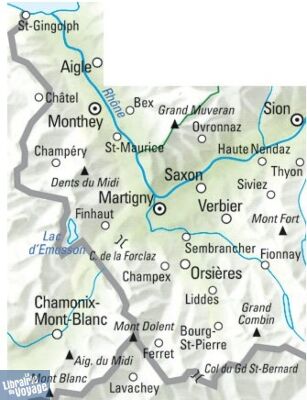 Kummerly Frey - Carte de Randonnée Suisse n°22 - Grand Saint Bernard - Dents du Midi - Verbier - Ovronnaz