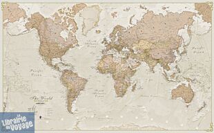 Maps international - Carte du monde politique style antique - Plastifiée avec barres - Au 1/30mio