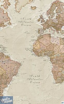 Maps international - Carte du monde politique style antique - Plastifiée avec barres - Au 1/30mio