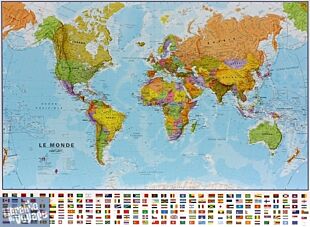 Maps International - Carte murale du Monde politique (en français) - Plastifiée - Sans Barres - Au 1/30mio 