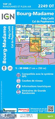 I.G.N - Carte au 1-25.000ème - TOP 25 - 2249 OT - Bourg-Madame - Puig Carlit - Col de Puymorens