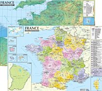 Express Map - Poster - Carte de France murale administrative et physique - Plastifiée (avec barres)