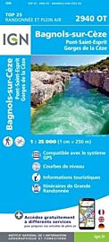 I.G.N - Carte au 1-25.000ème - TOP 25 - 2940OT - Bagnols-Sur-Cèze- Pont-Saint-Esprit - Gorges de la Cèze