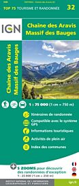 I.G.N - Collection Carte Top 75 - n°32 - Chaîne des Aravis - Massif des Bauges