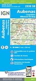 I.G.N Carte au 1-25.000ème - Série bleue - 2938 SB Largentière - Aubenas - Villeneuve de Berg