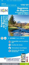 I.G.N - Carte au 1-25.000ème - Série bleue Top 25 - 1747ET - Bagnères-de-Bigorre - Pic du Midi de Bigorre - Vallée de Campan
