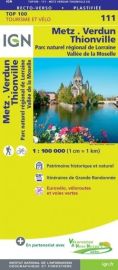 I.G.N - Carte au 1/100.000ème - TOP 100 - n°111 - Metz - Verdun - Thionville - PNR de Lorraine - Vallée de la Moselle 