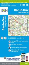 I.G.N Carte au 1-25.000ème - Série bleue - 3115 SB - Bar-le-Duc - Ligny-en-Barrois 