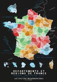 Les ateliers graphiques Mulko - Poster - Carte des départements et régions de France (nouvelle réforme)