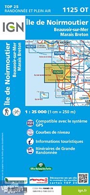 I.G.N Carte au 1-25.000ème - TOP 25 - 1125 OT - Île de Noirmoutier - Beauvoir-sur-Mer - Marais Breton