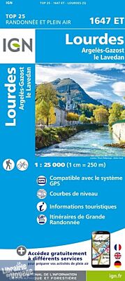I.G.N - Carte au 1-25.000ème - TOP 25 - 1647 ET - Lourdes - Argelès-Gazost - Le Lavedan